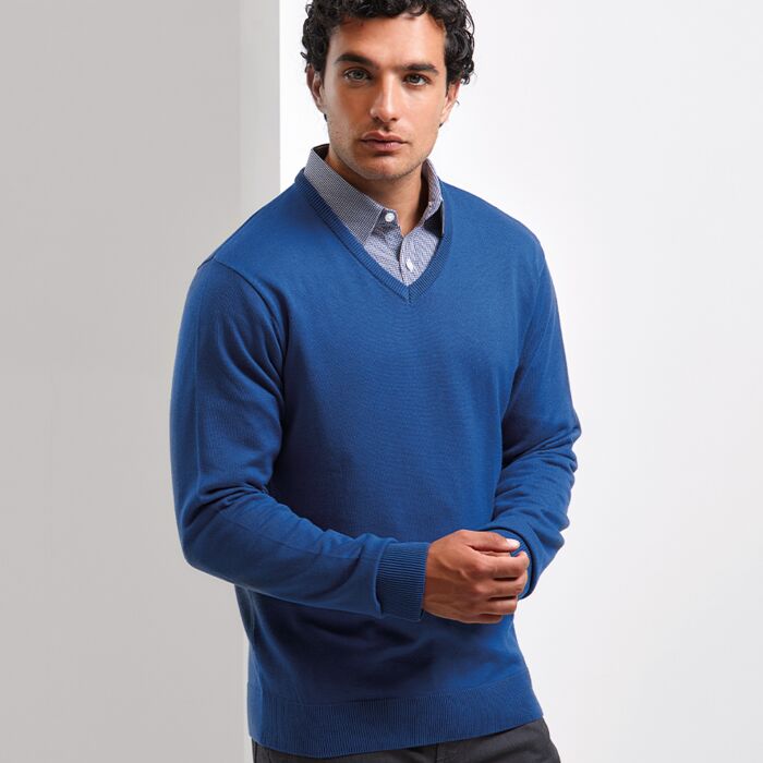Premier Knitted Cotton Acrylic V Neck Sweater Thumbnail